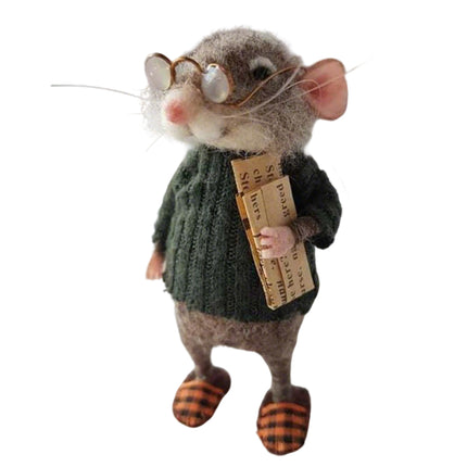 12CM Christmas Tabletop Ornament, Adorable Handmade Felt Mouse Figurine for Holiday Home Decor Fireplace Mantel Shelf
