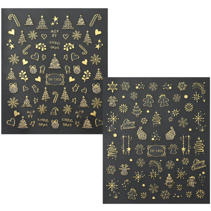 2 Sheets Christmas Gold Self-Adhesive Nail Art Stickers Manicure Decor Decals
