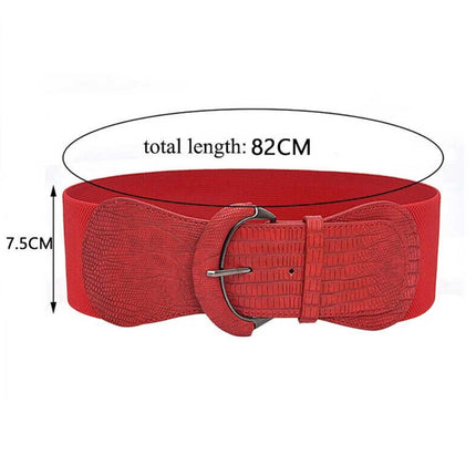 Women Ladies Faux Leather Wide Stretch Elastic Buckle Cinch Waist Wide Belt 85CM