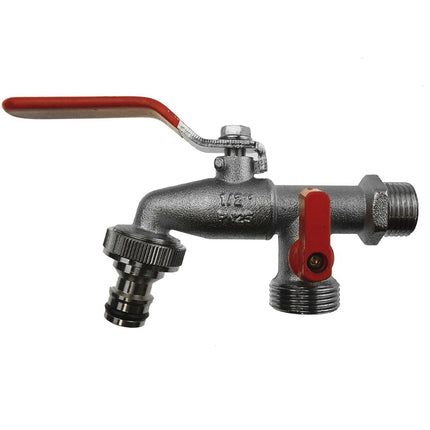 High Quality 1/2" BSP Double Duo Outlet Garden Tap Brass Nickel Plated Automatic