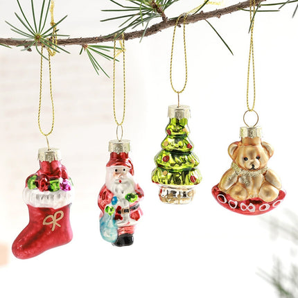 Set of 6 Retro‑Style Glass Christmas Tree Hanging Ornaments, Nostalgic Festive Decorations