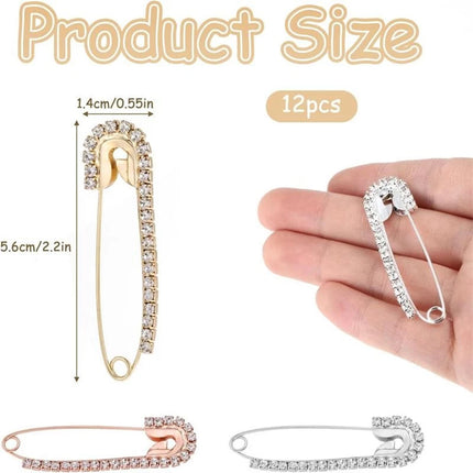 12PCS Rhinestone Modesty Pins for Clothes Brooch Pin Decor Bling Crystal Pins