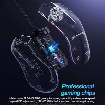 Wired RGB Gaming Mouse, 7200 DPI Optical Sensor, 6 Programmable Buttons, for PC & Laptop