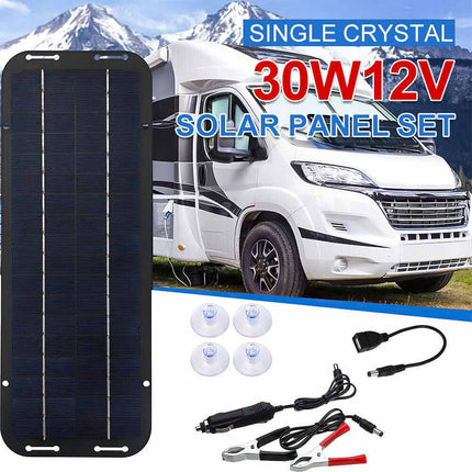 12V 30W Solar Panel Trickle Car Battery Charger Power Portable Waterproof Boat