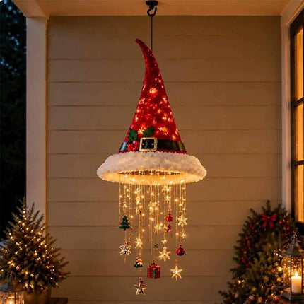 Light‑Up Hanging Santa Hat Ornament, LED Glowing Decoration with Star Tassel for Christmas Xmas Home Decor