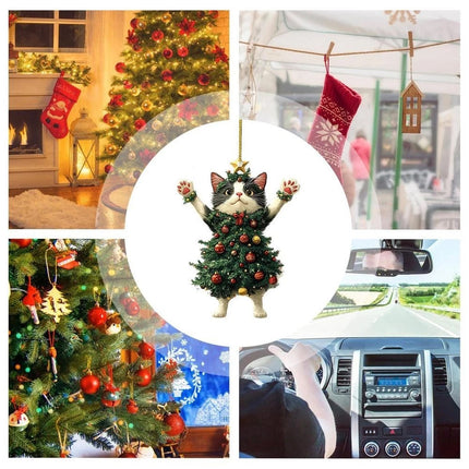 2x Cute Cat Acrylic Hanging Ornaments - Christmas Tree Pendants & Holiday Decor