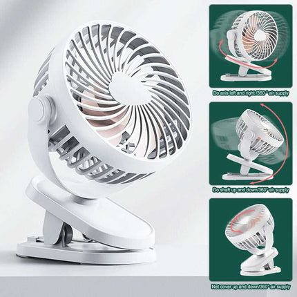 3 Speeds Mini Cooling Fan USB Rechargeable Clip On Desk Baby Stroller Portable