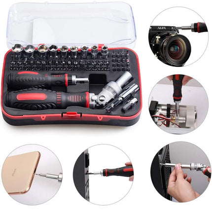 61-Piece Screwdriver Bit & Socket Set: 1/4-Inch Hex & Torx Bits, Plus Right-Angle Ratchet