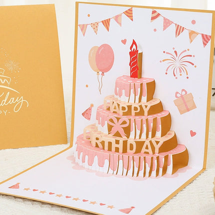 3D Pop-Up Birthday Card with LED Light, Voice Recorder - Cake & Fireworks Design