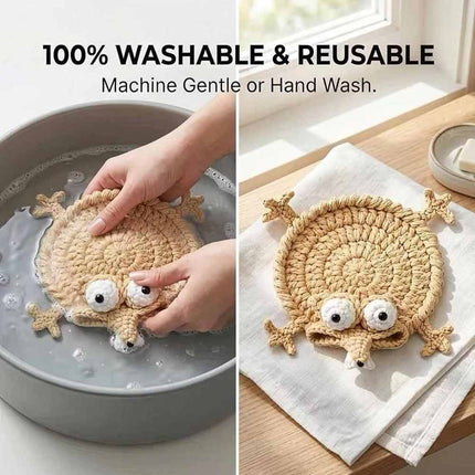 Handmade Crochet 3D Animal Coaster Cute Knitted Round Mug Rug, Heat Resistant Drink Cup Mat for Home Table Decor