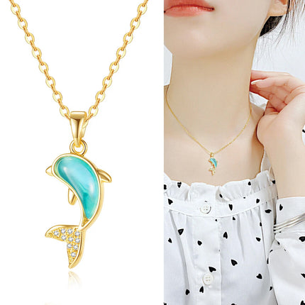 Stainless Steel Blue Dolphin Pendant Necklace - European Style Gift for Women