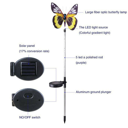 3PCS Solar Powered LED Light Butterfly Outdoor Garden Lawn Stake Lamp Waterproof