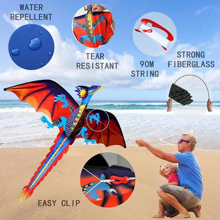 Large Dragon Kite with 1.6m Tail, Easy Fly Outdoor Toy for All Ages