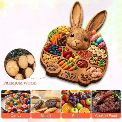 Easter Bunny Wooden Serving Platter, Ideal Gift, Easy to Clean, 14" X 14", Kitchen Essentials