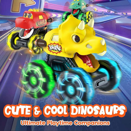 3X Dinosaur Light Up Monster Truck Toys, Press and Go Car Play Set, Fun Gift for All Ages