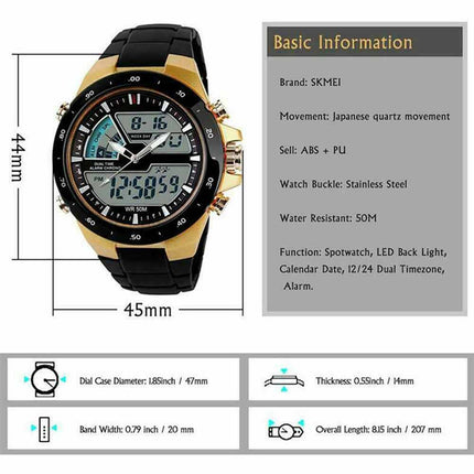 Chronograph Men Sport Wrist Watch Digital Big Dial Date Analog Military