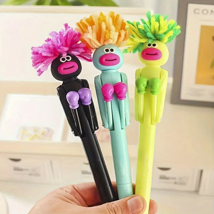 4Pcs Fried Hairy Boxing Men Antistress Ballpoint Pens Writing Pens Kids Gift Toy