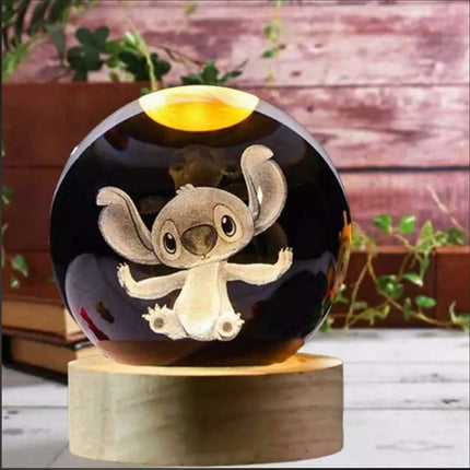 Disney Stitch 3D Crystal Ball Night Light Laser Carving Children Kids Gifts 6CM