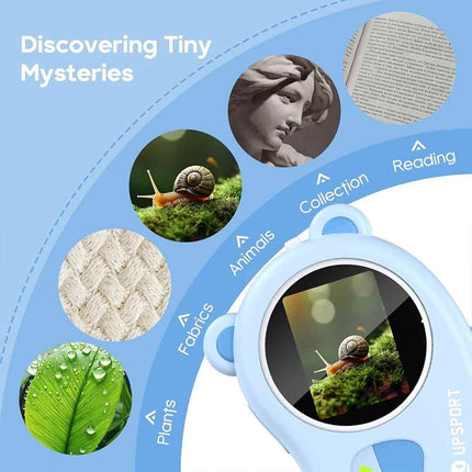 2 in 1 Kids Portable Digital Microscope 1000X Magnification with 2 Inch HD Screen Video Recorder