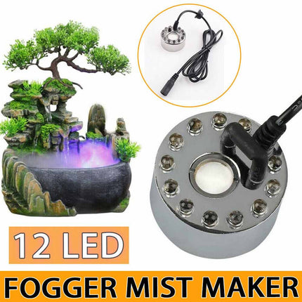 12 LED Fogger Mist Maker Fountain Mister Air Humidifier Fish Aquarium Rockery without Adapter