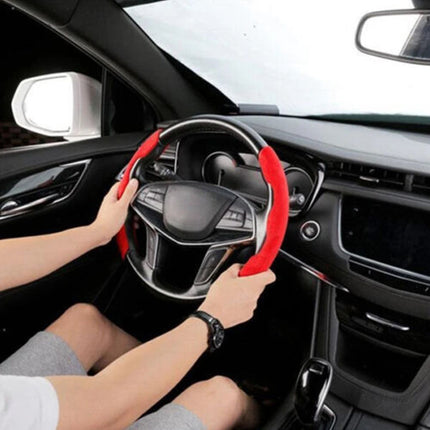 Car Anti-skid Plush Steering Wheel Anti-slip Cover Decor Both Side Universal Red