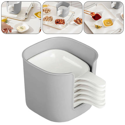 6Pcs Dipping Sauce Plate & Holder Set - Plastic Dishes with Storage Box