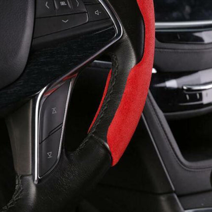 Car Anti-skid Plush Steering Wheel Anti-slip Cover Decor Both Side Universal Red