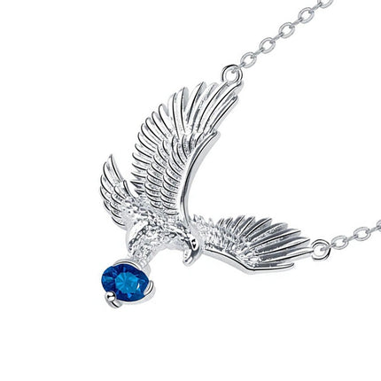 European-Style Flying Eagle Pendant Necklace – Blue Accent Silver-Plated Jewelry Chain