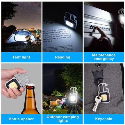1x  Magnetic COB LED Keychain Torch - USB Rechargeable Mini Work Light for Outdoor and Repair