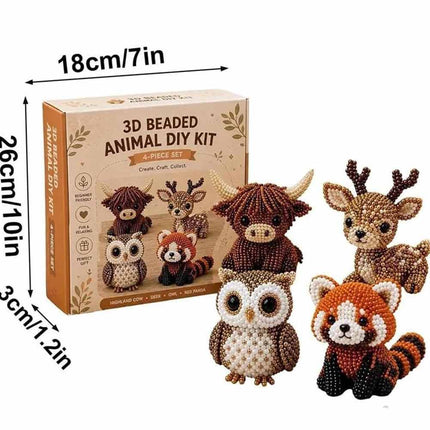 3D Beaded Animal DIY Craft Kit, Cute Animal Bead Embroidery Starter Set, Handmade Beading Project for Adults & Beginners