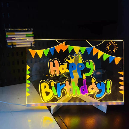 DIY Light-Up Rewritable Acrylic Message Board - 30x20CM, 7 Pens Included | Kids’ Drawing & Writing Lamp