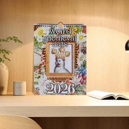 Weird Medieval Cats 2026 Wall Calendar - Monthly Planner with Whimsical Art, Perfect Gag