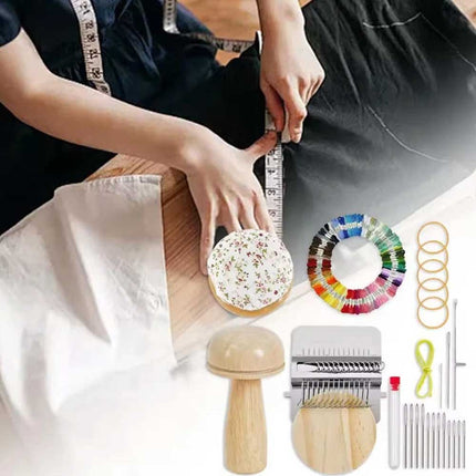 Mini Darning Loom & Mushroom Knit Patch Kit – DIY Weaving Repair Tools for Handcraft