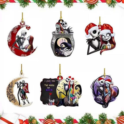 6 Pack The Nightmare Before Christmas Jack &Sally on Tombstone Xmas Tree Pendant