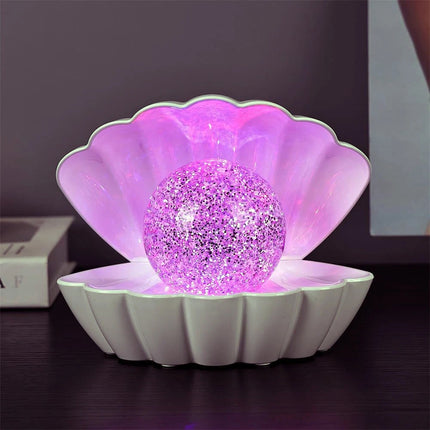 7 Colour Changing LED Clam Shell Mood Light White Glitter Table Lamp