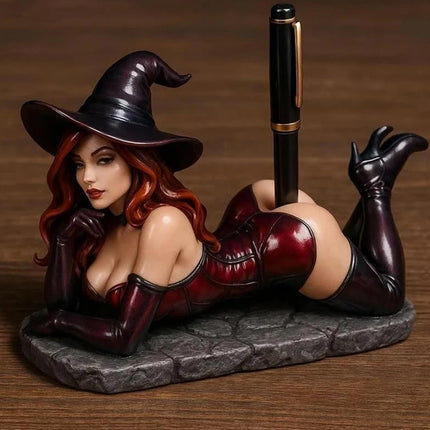 Funny Witch Figurine Pen Holder, Sexy Witch Statue Desk & Bookshelf Decor