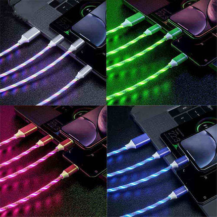 4Pcs 1M LED Flowing Light Charging Cable, 3 in 1 Multi Connector Charger Cord
