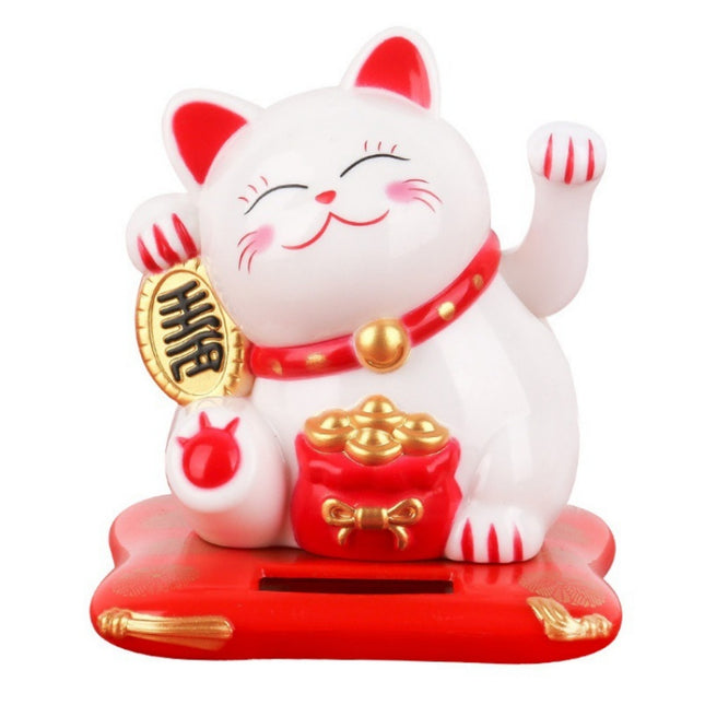 Solar Powered Chinese Maneki Neko Lucky Waving Beckoning Fortune Gift Cat Decor