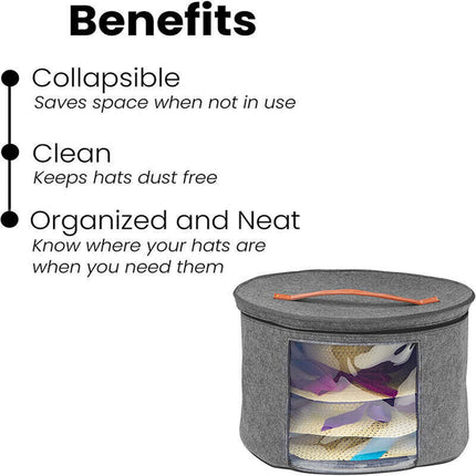 Extra Large Round Hat Storage Box for Women & Men Pop Up Felt Hat Box Organizer