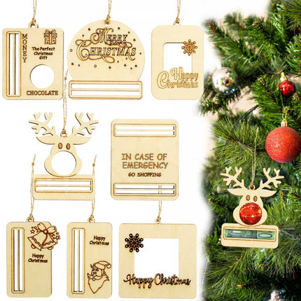 6Pcs Christmas Money Holder Set for Cash Gift Wooden Xmas Tree Hanging Cash Holder