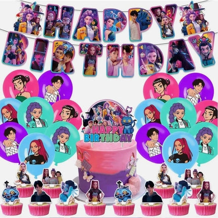 KPop Demon Hunters Party Decorations Set, Banner Balloons Cake Toppers for Birthday Party