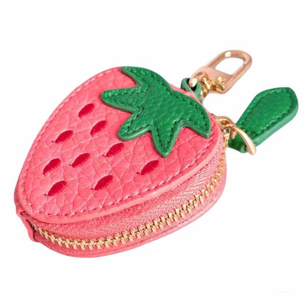 Strawberry shaped leather keychain coin purse, mini zipper pouch, portable storage bag