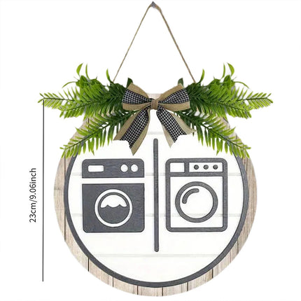 Wooden Laundry Room Hanging Wall Sign Washing Machine Plaque Decor for Bathroom Home