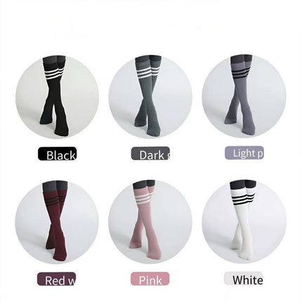 Women's Mid-Calf Striped Yoga Socks, Non-Slip for Indoor Floor Workout