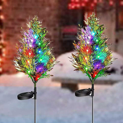 2‑Pack Solar Pine Tree Stake Lights, Waterproof LED Christmas Garden Decor