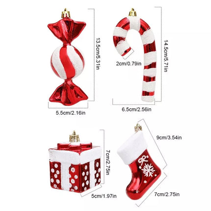 4Pcs Christmas Large Red & White Candy Hanging Pendant Ornaments Xmas Tree Decor