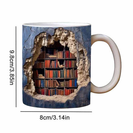 3D Bookshelf Mug-Library Book Shelf Mugs, Book Lover Ceramic Mug Xmas Gift