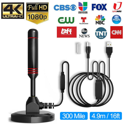 TV Antenna Digital 300 Mile Range Indoor Outdoor HDTV Amplifier Signal Booster