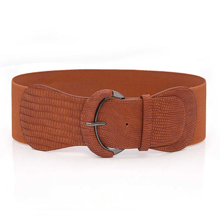 Women Ladies Faux Leather Wide Stretch Elastic Buckle Cinch Waist Wide Belt 85CM
