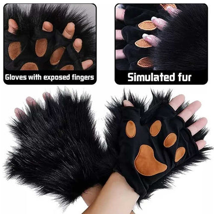 Furry Cat Fox Mask Christmas Party Cat Fox Cosplay Costume Mask Tail Paws Set